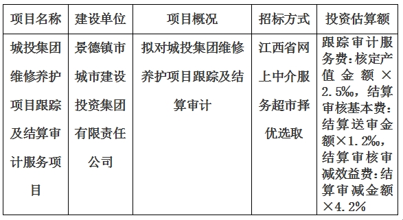 城投集團維修養(yǎng)護項目跟蹤及結(jié)算審計服務項目計劃公告